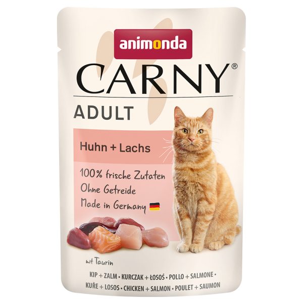 24 x 85 g Animonda Carny Pouch kana + lohi kissan märkäruoka