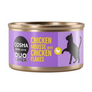6x70g DUO Layer kanamousse kanapalojen kera Cosma kissan märkäruoka