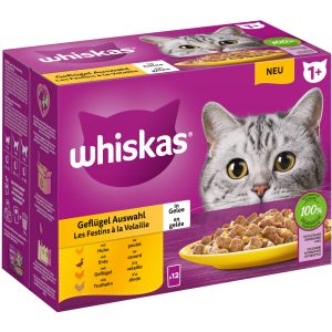 12x85g Adult 1+ siipikarjavalikoima hyytelössä Whiskas-kissanruoka