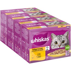 144x85g Whiskas Senior Pouches 11+ siipikarjavalikoima hyytelössä