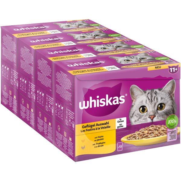 144x85g Whiskas Senior Pouches 11+ siipikarjavalikoima hyytelössä