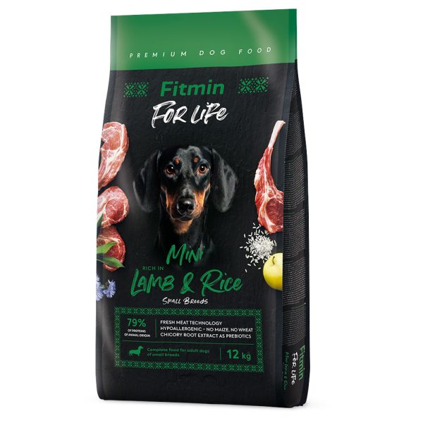 2x12kg Fitmin Dog For Life Mini, lammasta ja riisiä koiran kuivamuonaa