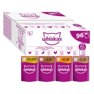 96x85g Adult 1+ Pouches siipikarjavalikoima hyytelössä Whiskas-kissanruoka