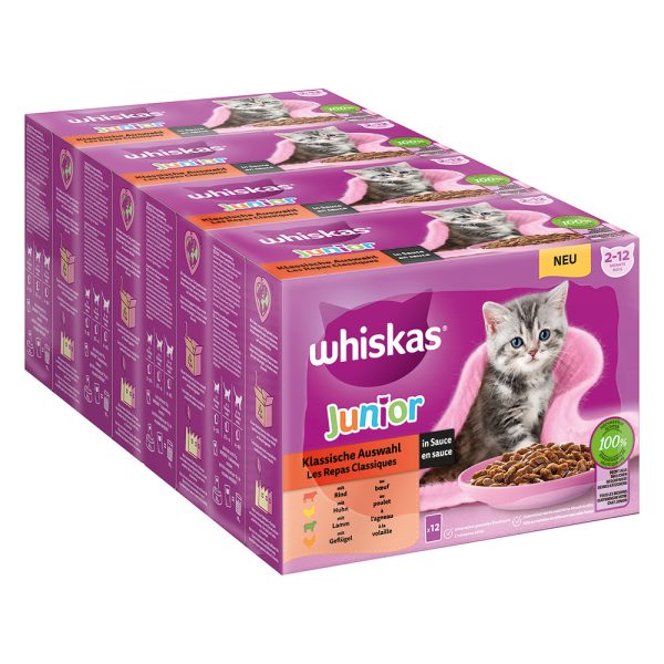 144x85g Whiskas Junior Pouches perinteinen kastikevalikoima