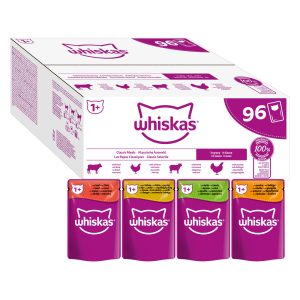 96x85g Adult 1+ Pouches perinteinen kastikevalikoima Whiskas-kissanruoka