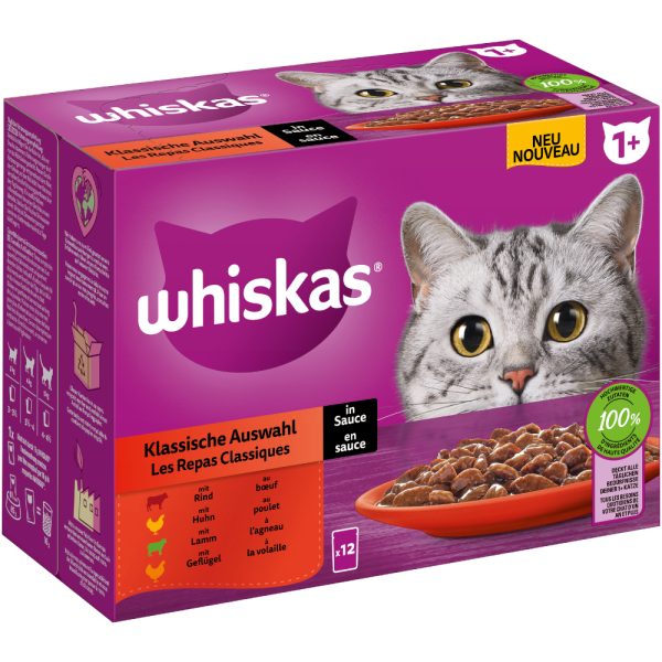 12x85g Adult 1+ perinteinen kastikevalikoima Whiskas-kissanruoka