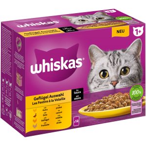 12x85g Adult 1+ siipikarjavalikoima kastikkeessa Whiskas-kissanruoka