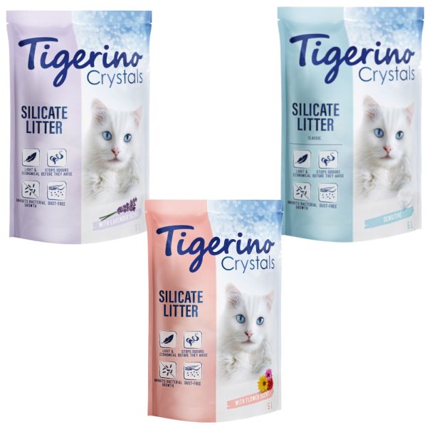 Tigerino Crystals -kissanhiekka 3 eri laatua, 3 x 5 l