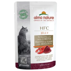 Ekonomipakkaus: 24x55g Almo Nature HFC-hyytelöpussi tonnikalafileetä ja hummeria märkä kissanruoka