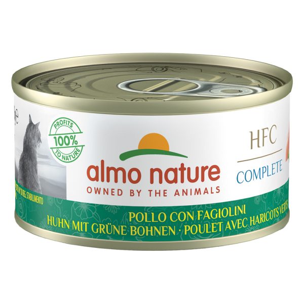24x70g kana ja vihreät pavut Almo Nature HFC Complete kissanruoka