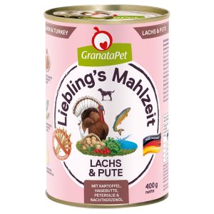 6x400g suosikkiateria lohi & kalkkuna Granatapet märkäruoka
