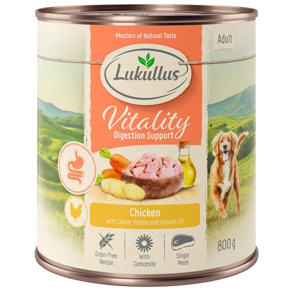 6x800g Vitality Ruoansulatus kana viljaton Lukullus koiran märkäruoka