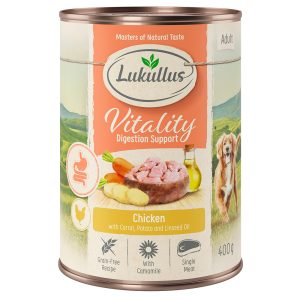 6x400g Vitality Ruoansulatus kana viljaton Lukullus koiran märkäruoka