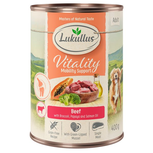 6x400g Vitality Nivelet nauta viljaton Lukullus koiran märkäruoka