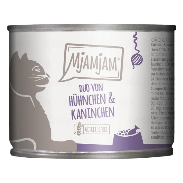 6x 200g MjAMjAM Duo Juicy Chicken & Rabbit höyrytetyllä kurpitsalla Märkä kissanruoka