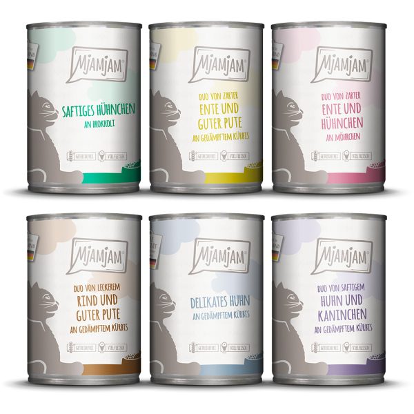 Ekonomipakkaus: 24x400g Mixpack MjAMjAM Mix 2 (6 lajiketta) märkäruokaa kissoille