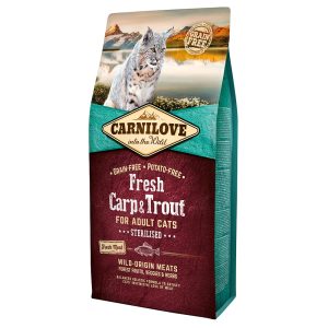 2x 6kg Steriloitu kissan tuore karppi & taimen Carnilove kuivaruoka kissoille