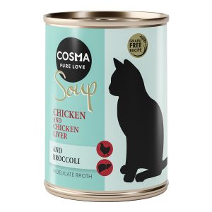 6x 100g Cosma Soup kanafileetä kananmaksan ja parsakaalin kera märkäruokaa kissoille