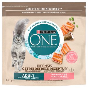 1,1kg Grain Free Adult lohi Purina ONE kissan kuivaruoka