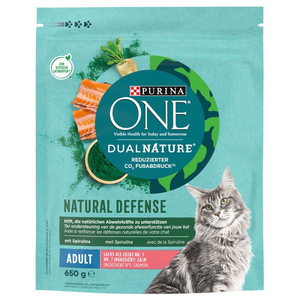 4x650g Dual Nature Salmon & Spirulina Purina ONE -kissanruoka