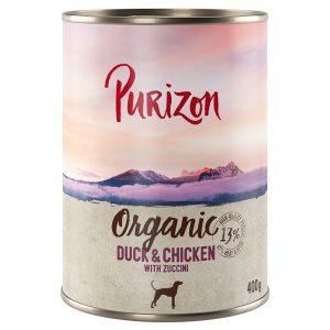 6x400g Organic  luomuankkaa,  luomukanaa &  luomukesäkurpitsaa Purizon koiran märkäruoka