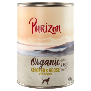 6x400g Organic  luomukanaa,  luomuhanhea & luomukurpitsaa Purizon koiran märkäruoka