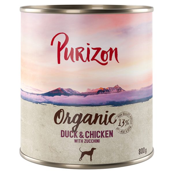 6x800g Organic luomuankkaa, luomukanaa & luomukesäkurpitsaa Purizon koiran märkäruoka
