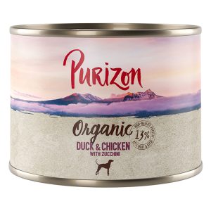 Säästöpakkaus Purizon 24 x 140g/200g/300 g erikoishintaan! - Purizon luomu: luomuankkaa, luomukanaa & luomukesäkurpitsaa 200g