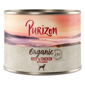Säästöpakkaus Purizon 24 x 140g/200g/300 g erikoishintaan! - Purizon luomu: luomunautaa, luomukanaa & luomuporkkanaa  200g
