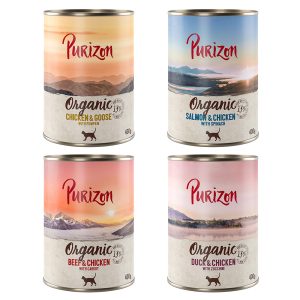 12 x 200 g / 400 g Purizon kissanruoka erikoishintaan! - Luomu: lajitelma 4 makua (12 x 400 g)