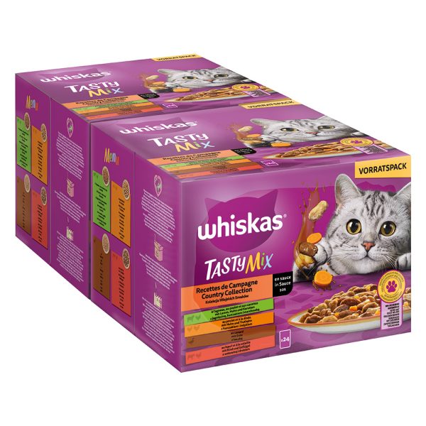 96x 85g monipakkaus Whiskas Tasty mix annospussit Country Collection in Sauce Märkä kissanruoka