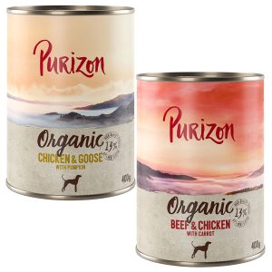 6x400g Organic lajitelma 3 x  luomukana &  luomuhanhi 3 x  luomunauta &  luomukana Purizon