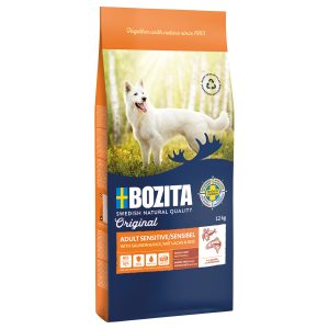 Edullinen pakkaus: 2x12kg Bozita Original Adult Sensitive Skin & Coat koiran kuivaruokaa