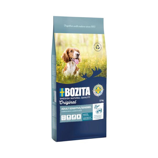 Edullinen pakkaus: 2x12kg Bozita Original Sensitive Digestion with Lamb koiran kuivamuonaa