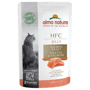 Ekonomipakkaus: 24x55g Almo Nature HFC Jelly Pouch Lohifilee märkä kissanruoka
