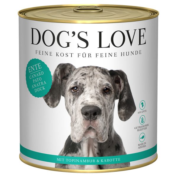 6x 800g Dog's Love Adult Ankka märkäruokaa koirille
