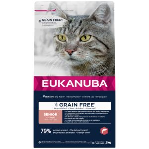 10kg Senior Grain Free runsaasti lohta Eukanuba kissan kuivaruoka