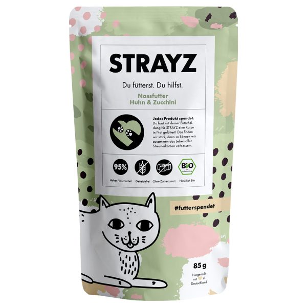 12x 85g STRAYZ BIO Pouch Organic luomukana & luomukesäkurpitsa kissanruoka märkä