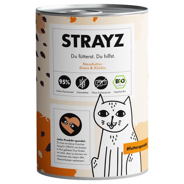 6x 400g STRAYZ BIO Tin Luomuhanhi & Luomukurpitsa märkäruokaa kissoille (STRAYZ BIO Tin)