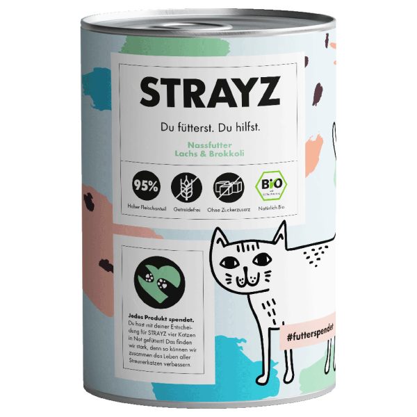 6x 400g STRAYZ BIO BIO Luomulohi & Luomuparsakaali märkä kissanruoka