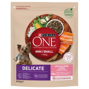 800g Mini Delicate lohi & riisi Purina ONE koiran kuivaruoka