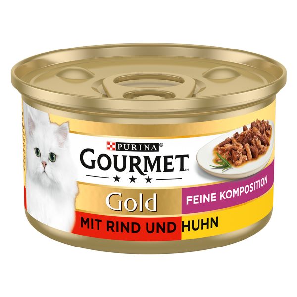 12x85g Feine-valikoima nauta & kana Gourmet Gold -kissanruoka