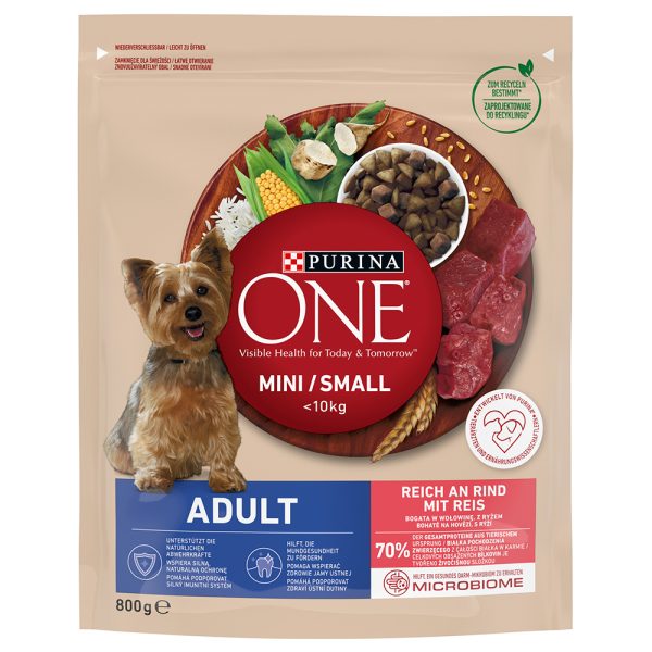 800g Mini Adult - nauta ja riisi Purina One -koiranruoka