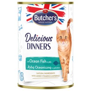 24x400g Butcher's Delicious Dinners merikala, märkäruokaa kissoille