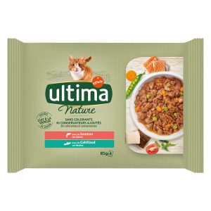 4 x 85 g Ultima Cat Nature lohi & turska kissan märkäruoka
