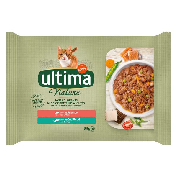 4 x 85 g Ultima Cat Nature lohi & turska kissan märkäruoka