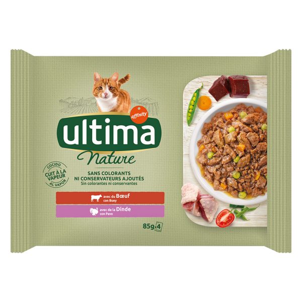 4 x 85 g Ultima Cat Nature nauta & kalkkuna kissan märkäruoka