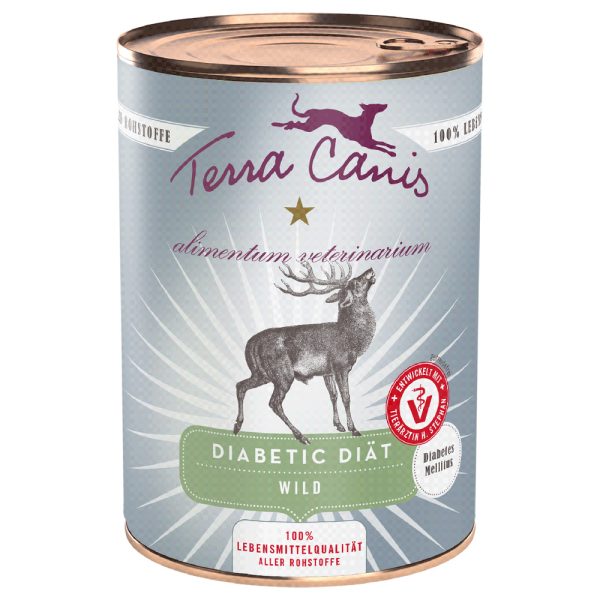 6x 400g Terra Canis Alimentum Veterinarium Diabetic Diet Wild koiran märkäruokaa