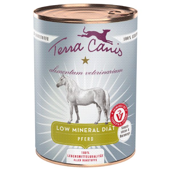 12x 400g Terra Canis Alimentum Veterinarium Low Mineral Diet Hevonen märkäruoka koirille