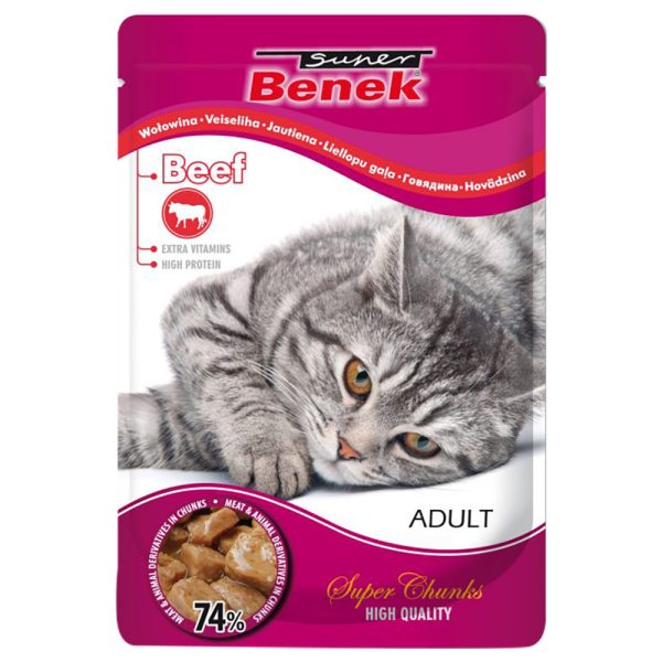 24x 100g Super Benek Super Chunks nauta kastikkeessa kissan märkäruoka